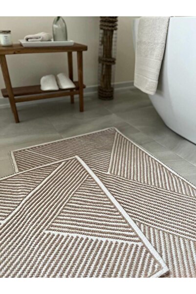 Bluenity Moana Natural Cotton 2-Piece Bath Mat Set 60x100+50X60 Cm - Beige