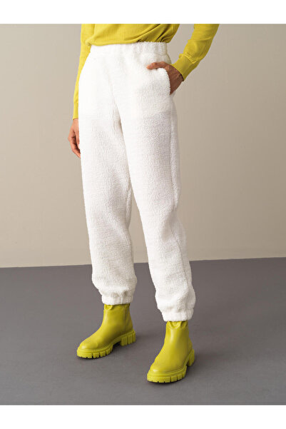 Xint Kadın Beyaz Pamuk Dokulu Polar Sweat Pantolon