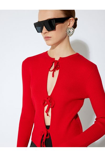 Koton X Sibil Çetinkaya - Long Sleeve Front Tie Bow Knitwear Cardigan