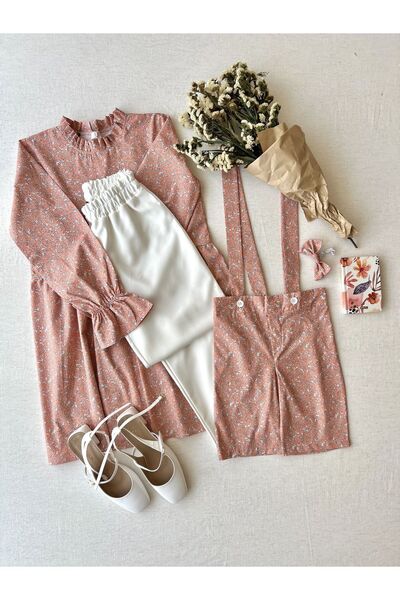 KÜÇÜĞÜM BUTİK Orange Poplin Tunic and Bow Tie Salopet for Boy - Single Sold Out