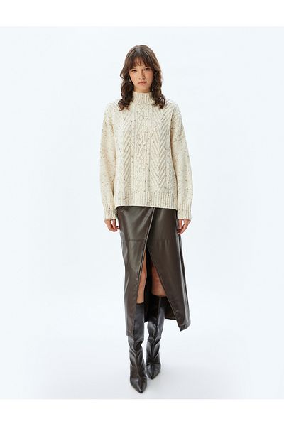 Koton X Sima Tarkan - Long Sleeve Turtleneck Oversize Hair Knit Sweater