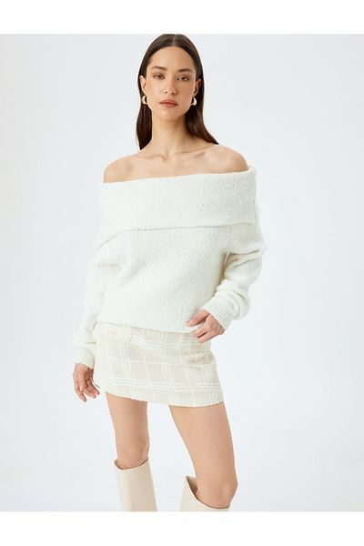 Koton X Sibil Çetinkaya - Sequin Detailed Long Sleeve Off-The-Shoulder Knitwear Sweater