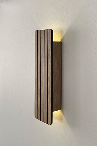 Emriba 2 Adet Ahşap Pilli Dekoratif Duvar Aydınlatması Aplik Gece Lambası (AÇIK MEŞE - GÜNIŞIĞI)