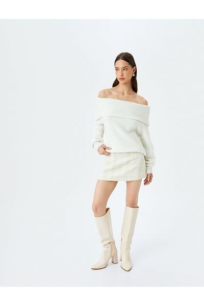 Koton X Sibil Çetinkaya - Sequin Detailed Long Sleeve Off-The-Shoulder Knitwear Sweater