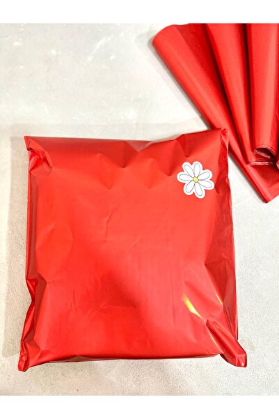 mey OFFICIAL Kırmızı Lüx Metalize Hediye Paketi 30x45cm 10 Adet Ve 10 Adet 5cmlik Papatya Stickers