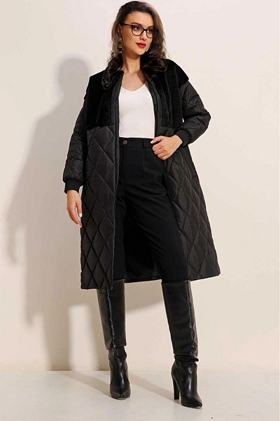 hazelin Black Plush Oversize Quilted Coat - Hzl25W-Bd 151851