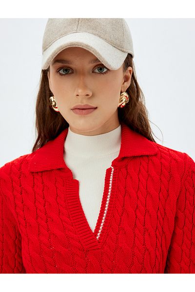Koton X Sima Tarkan - Hair Knit Textured Long Sleeve Polo Neck Sweater