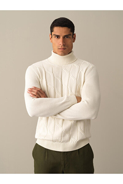 Xint Erkek Ekru Pamuk Dokulu Regular Fit Kazak