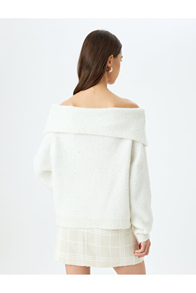 Koton X Sibil Çetinkaya - Sequin Detailed Long Sleeve Off-The-Shoulder Knitwear Sweater