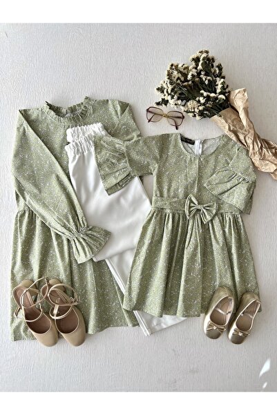 KÜÇÜĞÜM BUTİK Green Crisp Poplin Tunic and Green Poplin Girl's Dress (Tunic-Dress)