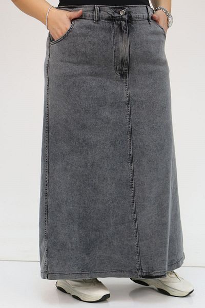 Eslina 45008-2 Plus Size Front Button Snow Wash Denim Skirt - Gray