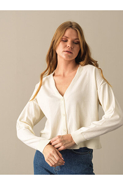 Xint Kadın Ekru Pamuk Dokulu Slim Fit Basic