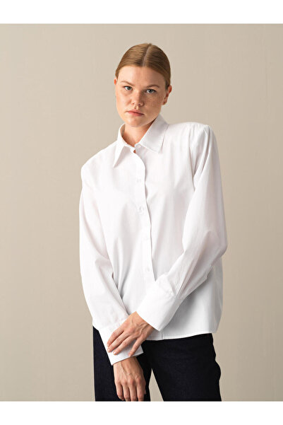 Xint Kadın Beyaz Pamuk Dokulu Regular Fit Vatkalı Gömlek