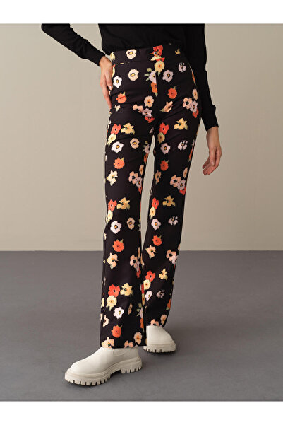 Xint Kadın Siyah Pamuk Dokulu Regular Fit Desenli Pantolon