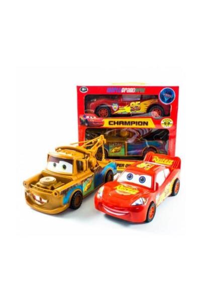 CARS Şimşek Mcqueen Oyuncak Arabaları Tow Mater Ve  Şimşek Araba Sürtmeli