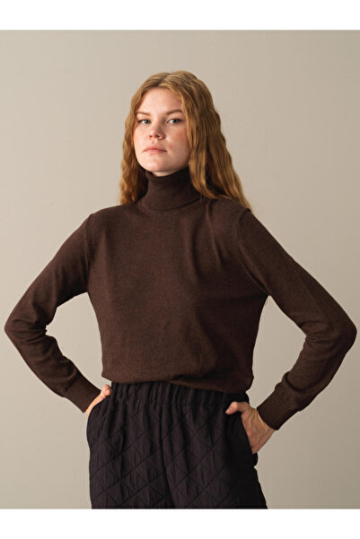 Xint Kadın Kahve-melanj %100 Pamuk Regular Fit Basic Kazak