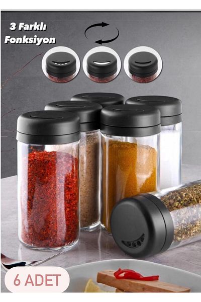 Bayev Spice Set of 6 - Glass Spice Rack, Salt Shaker Pepper Shaker, Swivel Lid - 250Cc Tabletop 6 Pieces Spice Rack