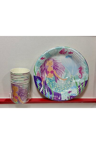 Party Partycom 8’li ‘’Deniz Kızı’’ konseptli Karton Tabak-Bardak Seti