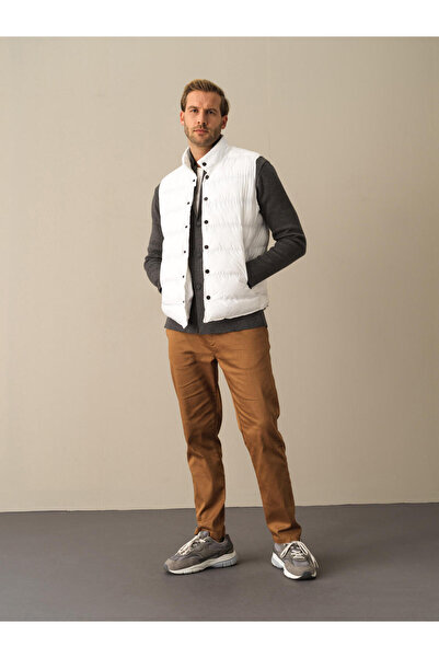 Xint Men's Kbeyaz Stand Collar Regular Fit Snap Button Puffer Vest