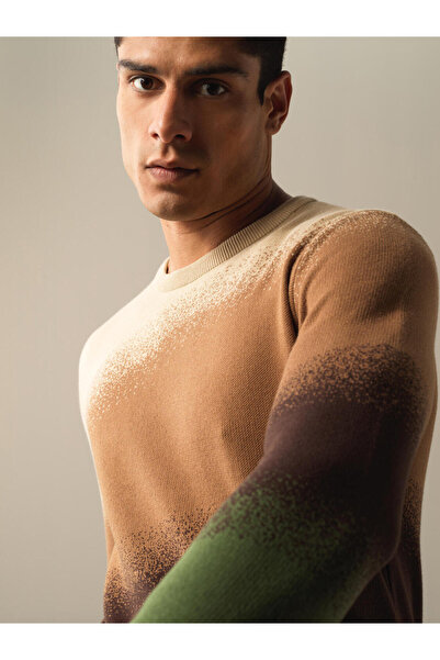 Xint Erkek Yeşil Pamuk Dokulu Bisiklet Yaka Regular Fit Kazak