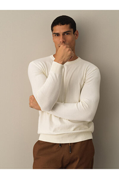 Xint Erkek Ekru Pamuk Dokulu Regular Fit Kazak