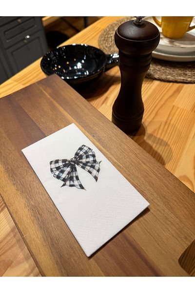busrasdesign Kenzie Checkered Bow Printed Presentation Napkins 16 Pcs