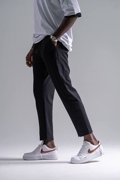 Superbluemexico Men's Trapezoidal Leg Loose Black Stretchy Trousers