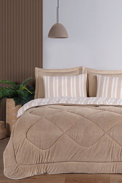 Eponj Home Μπεζ Μονό Σετ Ύπνου - Αφράτη γραμμή 3 τεμαχίων με πάπλωμα Welsoft