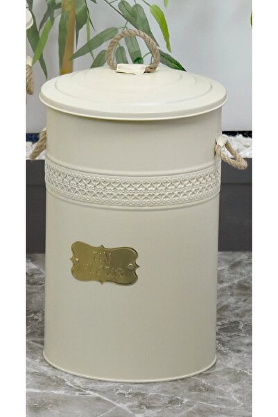 Evistro Metal Bakliyat Un Kovası Saklama Kabı 30 Lt Büyük Krem Rengi