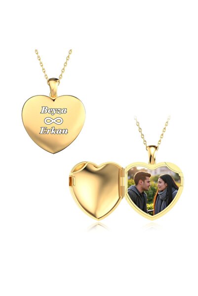 İNDİGO TAKI İsimli Fotoğraflı Açılabilir Kalp Altın Kaplama Gümüş Kolye