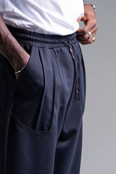 Superbluemexico Men's Premium Loose Elastic Navy Blue Trousers