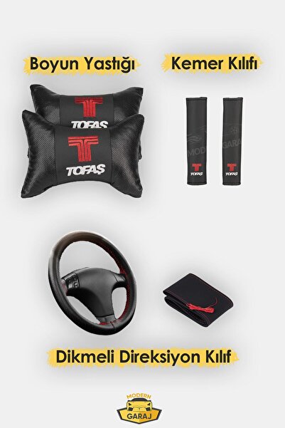 Modern Garaj Tofaş Koltuk Kılıfı Tofaş Boyun Yastığı Tofaş Kemer Pedi Tofaş Dikmeli Direksiyon Kılıfı