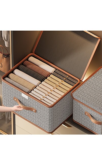 ALMUFARREJ Pack of 4 Foldable Storage Box with Lid Grey