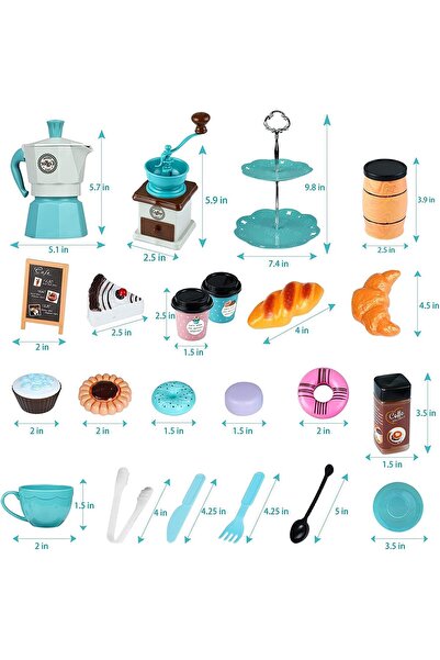 fulina Pretend Afternoon Tea Party Set, 38 Pcs Play Food Playset Kitchen Toys Set Coffee Maker and Play Des
