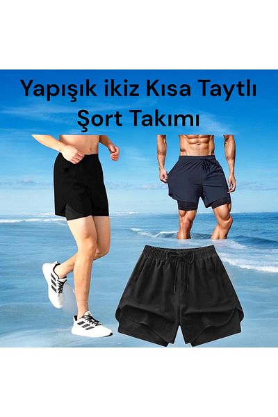 Gök Sports Men's Fitness Shorts - with Tights, for Basketball and Running, 2-Piece Set in 1, Football Short Tights Shorts