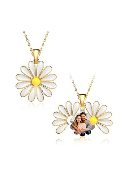 İNDİGO TAKI Fotoğraflı Açılan Papatya Altın Kaplama Gümüş Kolye
