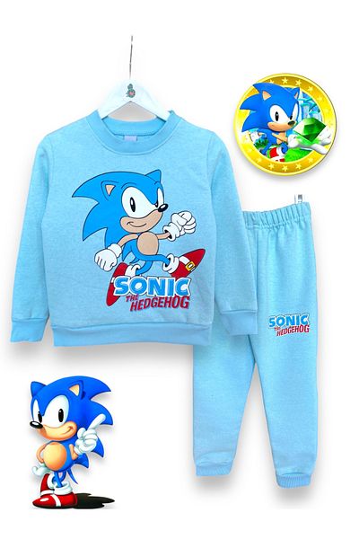 LİTTLE TORTOİSE Sonic Patterned Blue Color Long Sleeve Raster Soft Inner Texture Boy's Tracksuit