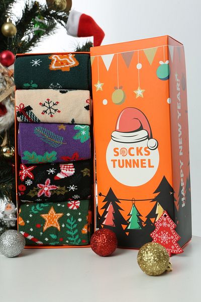 Socks Tunnel Новогодишен модел - Комплект от 5 цветни бисквитени чорапи