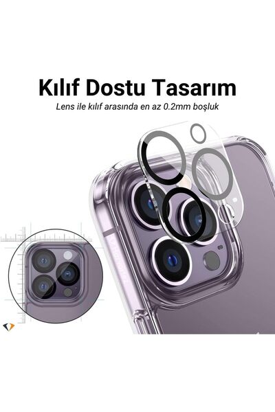 Evax [Tam Lens] iPhone 14 Pro Max / 14 Pro Uyumlu Tek Parça Tam Kapatan Kamera Lens ve Yüzey Koruyucu