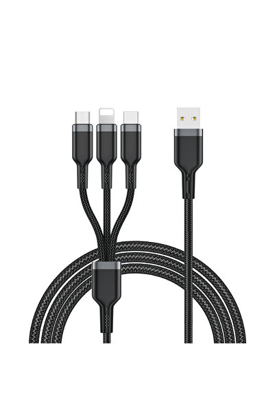 WIWU 3in1 Usb-a To Lightning–type-c–micro Çoklu Şarj Kablosu Wiwu Wi-c014 Pla...