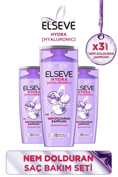 ELSEVE Loreal Hydra (HYALURONİK ASİT) Nem Dolduran Şampuan 360 ml X 3 Adet