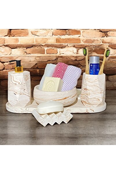 Chiko Mall Set de accesorii pentru baie din beton elegant cu detalii din marm...
