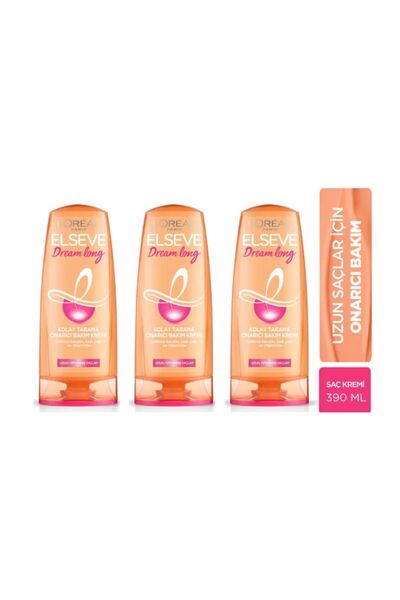 ELSEVE L'oréal Paris Dream Long Onarıcı Saç Bakım Kremi 390 ml x 3 Adet