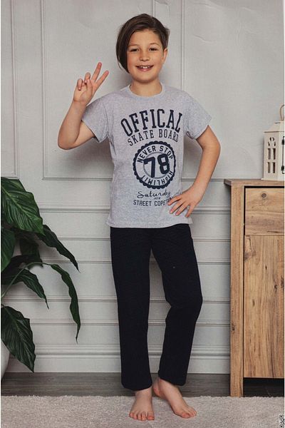 Mnk Baby&Kids Short Sleeve T-Shirt, Long Pants Printed Boys Pajamas M00673 Grey - Navy Blue