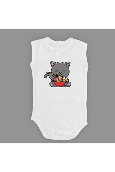 Mnk Baby&Kids بدلة أطفال من Yemek Yiyen Kedi مطبوع بأكمام طويلة وقصيرة بدون أ...