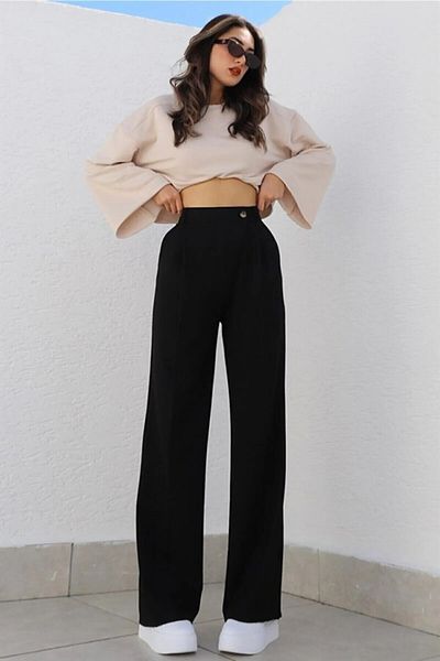 MODAF Women's Gray Palazzo Trousers - Cross Zipper, Myth 010001