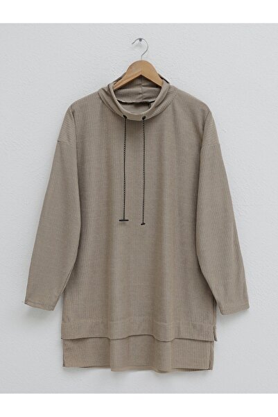 Modamorfo Mink Shawl Collar Chain Detailed Towel Tunic