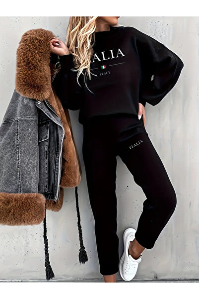 Viyamo Women's Long Sleeve Crew Neck Hooded Three Thread Blouse and Pants Double Suit