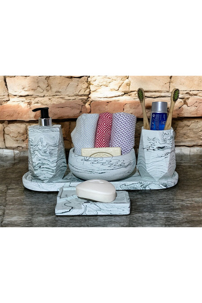 Chiko Mall Set de accesorii pentru baie din beton inspirat de marmură (5 bucăți)