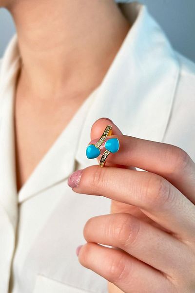 Sose Moda Asymmetrical Designed Heart Blue Ring